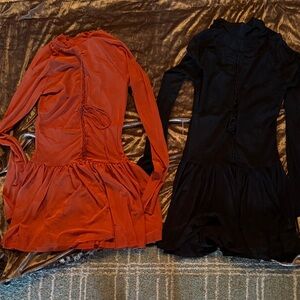 Dark Orange and Black Long Sleeve Mesh Dresses